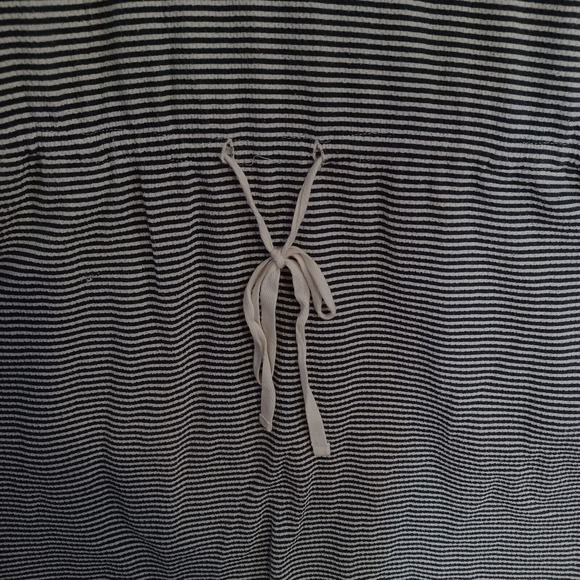 Lou & Grey XS Drawstring Cotton Blend Mini Dress with Pockets Gray White Stripe - Picture 5 of 10